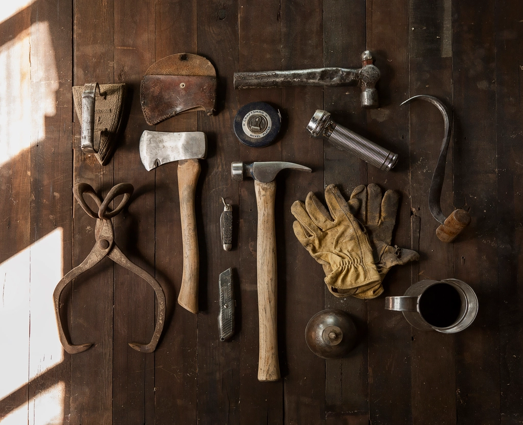 Tools laid out ready for a day's work